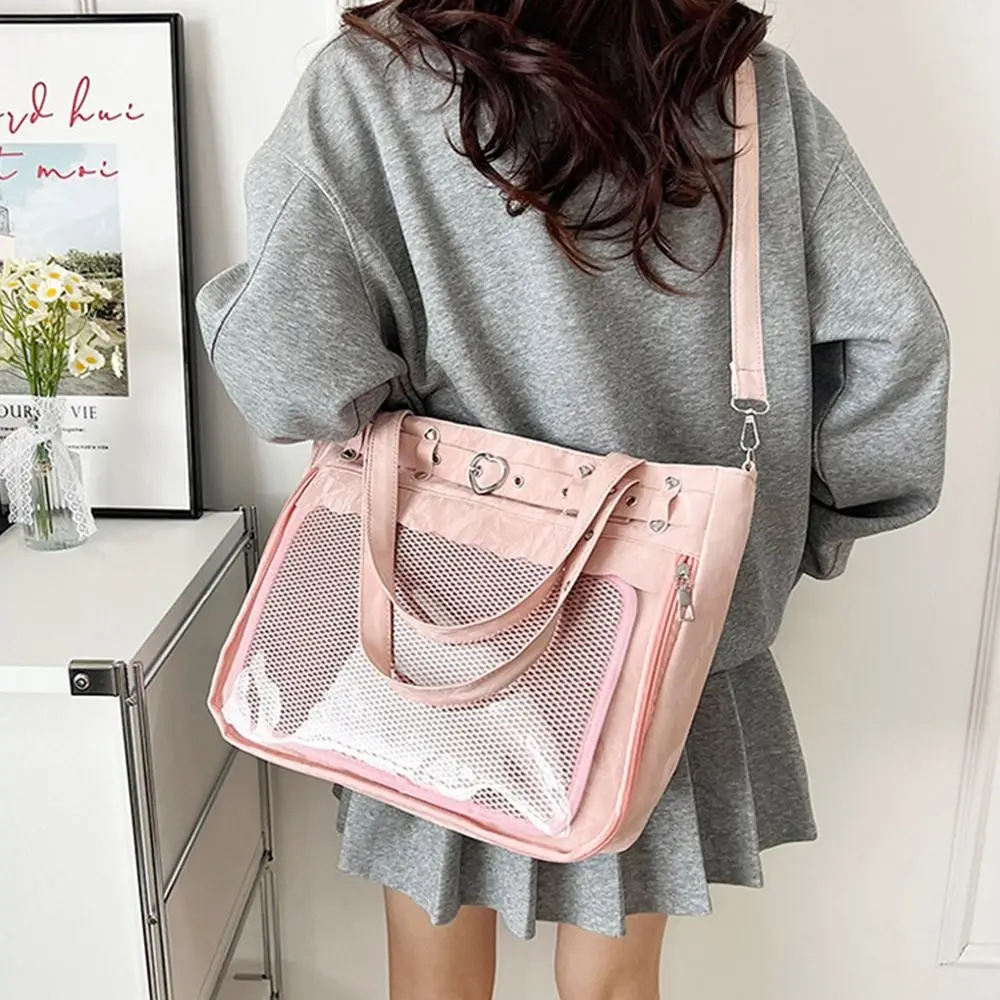 Transparente Ita-Tasche mit großem Fassungsvermögen, originelles Design, Y2K-Tragetasche, minimalistischer Stil, Innenfach, JK-Uniform-Umhängetasche – Detail 3