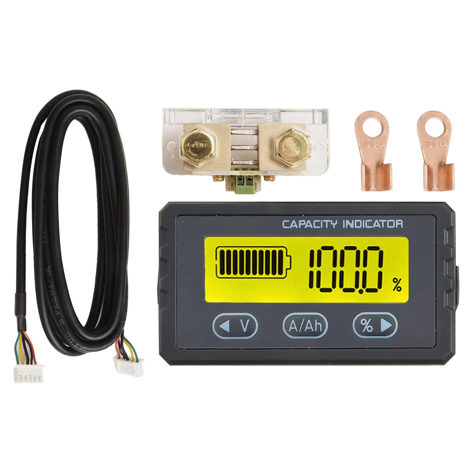 Vehicle Maintenance 63*34MM Battery Capacity Tester Amperemeter For Electric Bikes Lcd Display Yellow Backlight