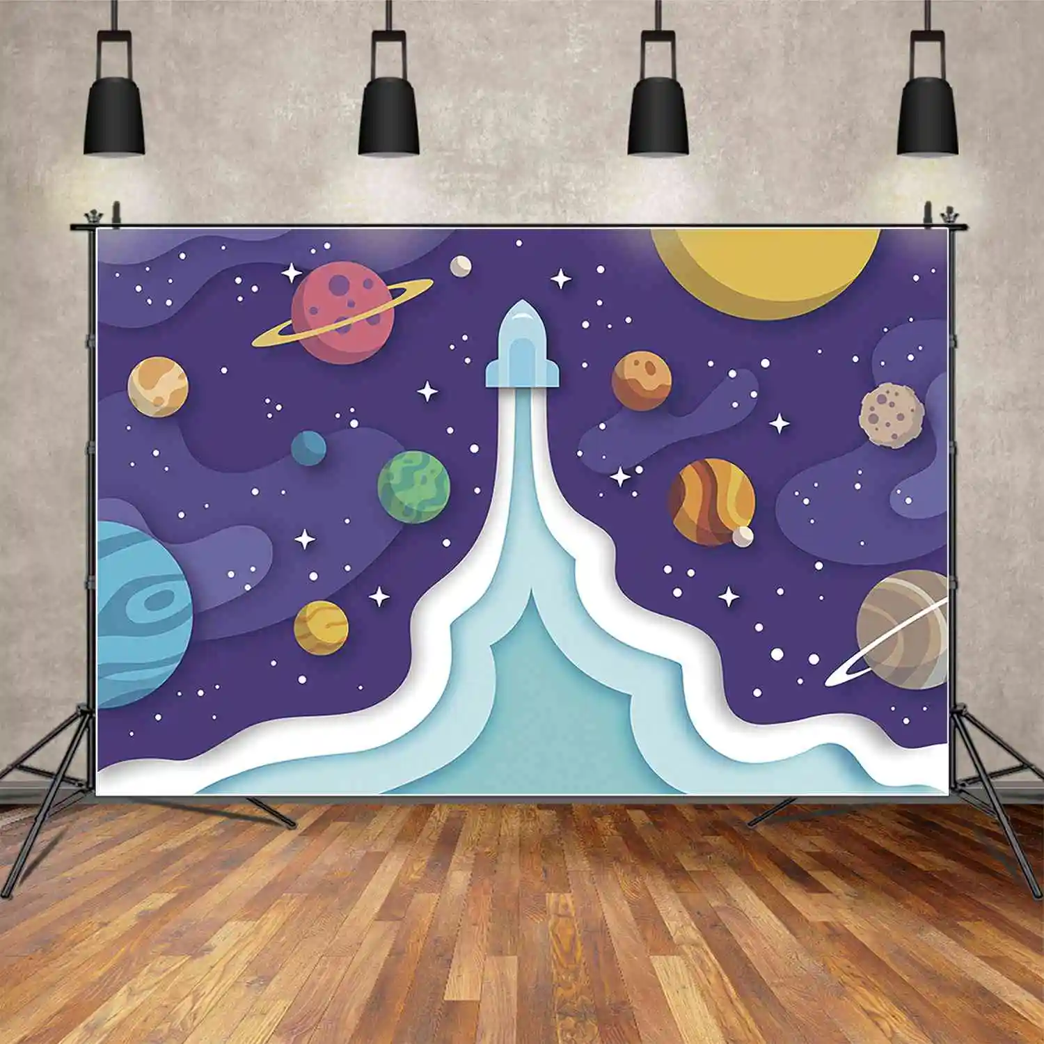 MOON.QG Cartoon Universe Space Explore Photography Backdrops Children Birthday Party Photocall Background Studio Photozone Props