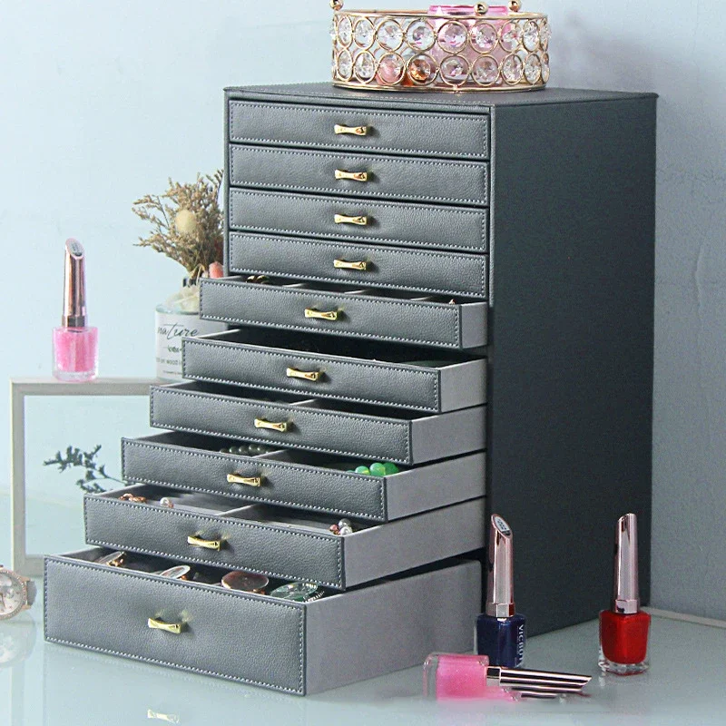 Caja de almacenamiento de joyas de gran capacidad para mujer, organizador de joyas de lujo con múltiples cajones, 10 capas, colección de exhibición