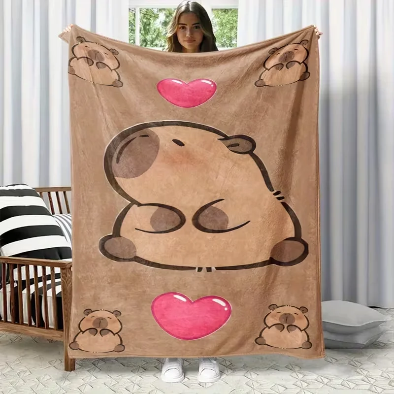 Image of Flanell-Decke, Capybara-Cartoon-Druck Superweicher Plüsch, Hochauflösend Lebendige Farben für Alle Jahreszeiten Geeignet für Schlafzimmer, Wohnzimmer