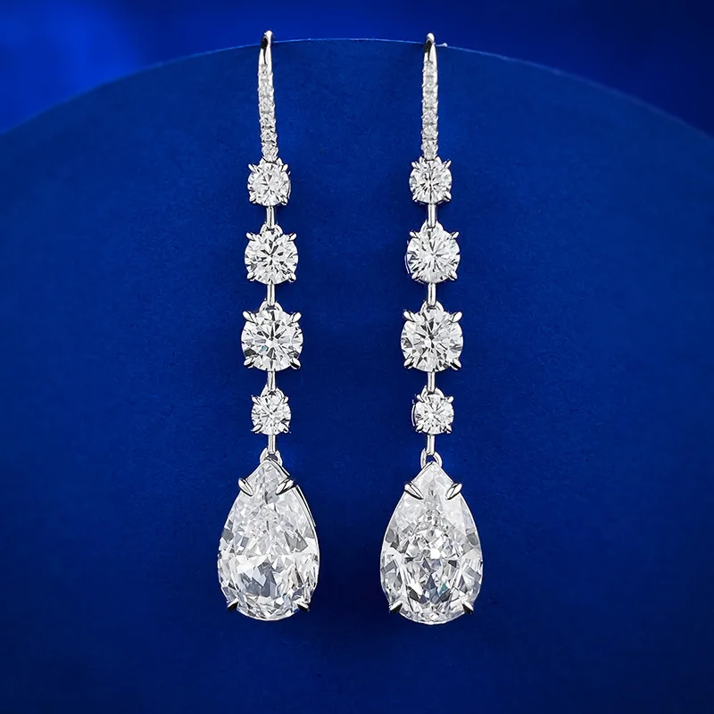 

S925 Silver Pear shaped 9 * 14mm Water Drop High Carbon Diamond Ice Flower Cut Earrings Wholesale for Women