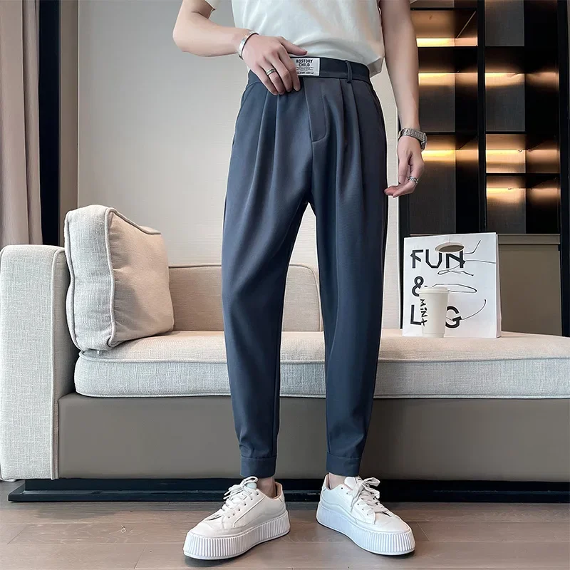 

Spring Ankle Length Men Casual Pants With Belts Streetwear Cool Baggy Joggers Loose Harem Trousers Plus Size S-3XL