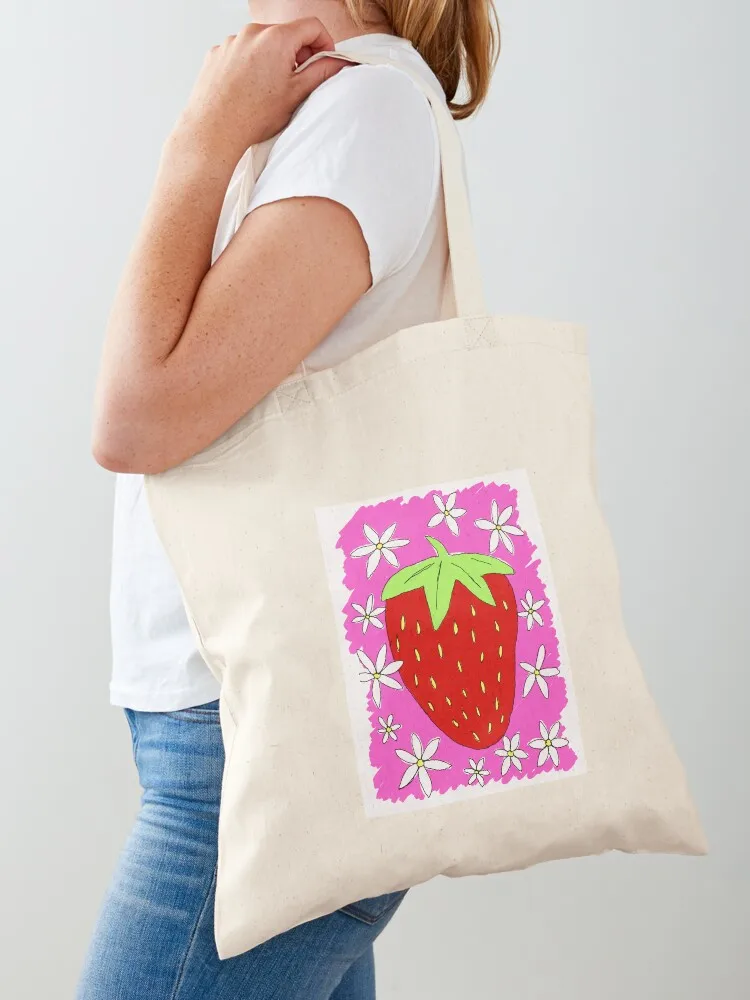 

neon pink strawberry Tote Bag canvas tote bag shopper bag women bags luxury women Portable shopping