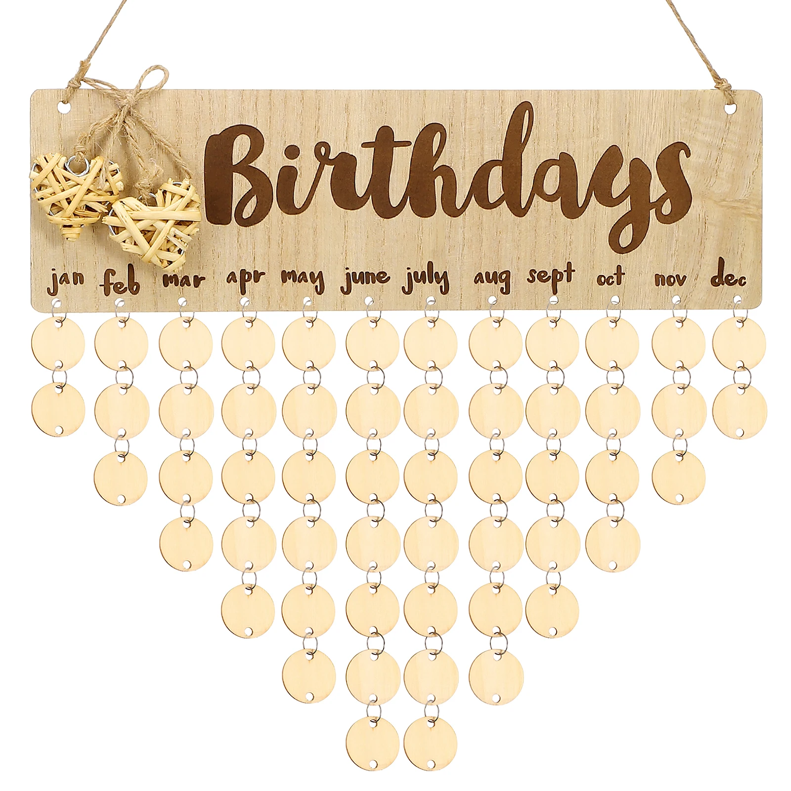 

Birthdays Wooden Calendar Plaque Wall Mounted Family Birthday Reminder Board Easy Assemble Month Name Date Discs Gift