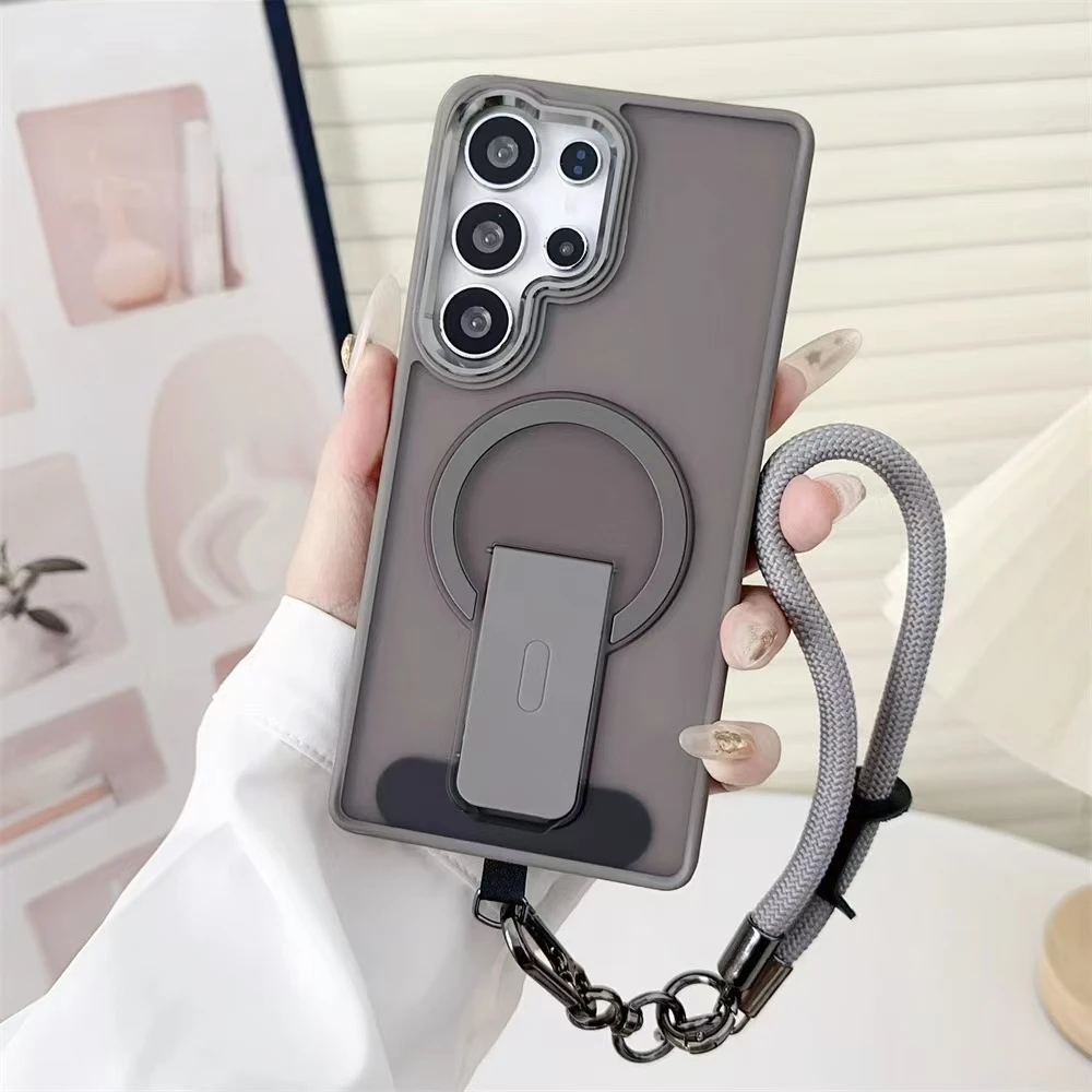Luxurious For Magnetic Wireless Charge Phone Case For Samsung Galaxy S26 S26Plus S26 Ultra S25 S24 S23 With Lanyard Shockproof B