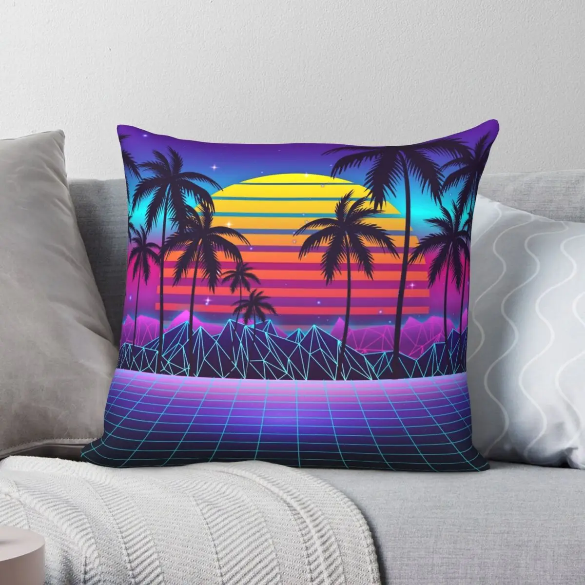 Radiant Sunset Synthwave Square Pillowcase Polyester Linen Velvet Printed Decorative Throw Pillow Case Room Cushion Cover 45x45