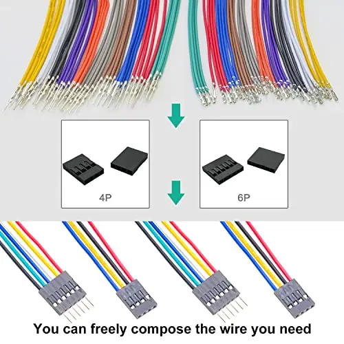 Dupont 2.54mm Male to Female Connector Kit with 22AWG Cable, Single Row 2.5mm Pitch 1/2/3/4/5/6/7/8/9/10 Pin Housing Wire Adapte