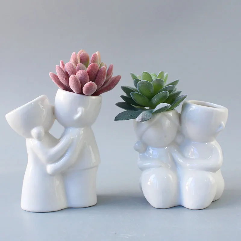 Creative Small Person Flower Pot Vase Ceramic Planter Succulent Pot Home Decoration Desktop Ornaments Bonsai Plant Pot