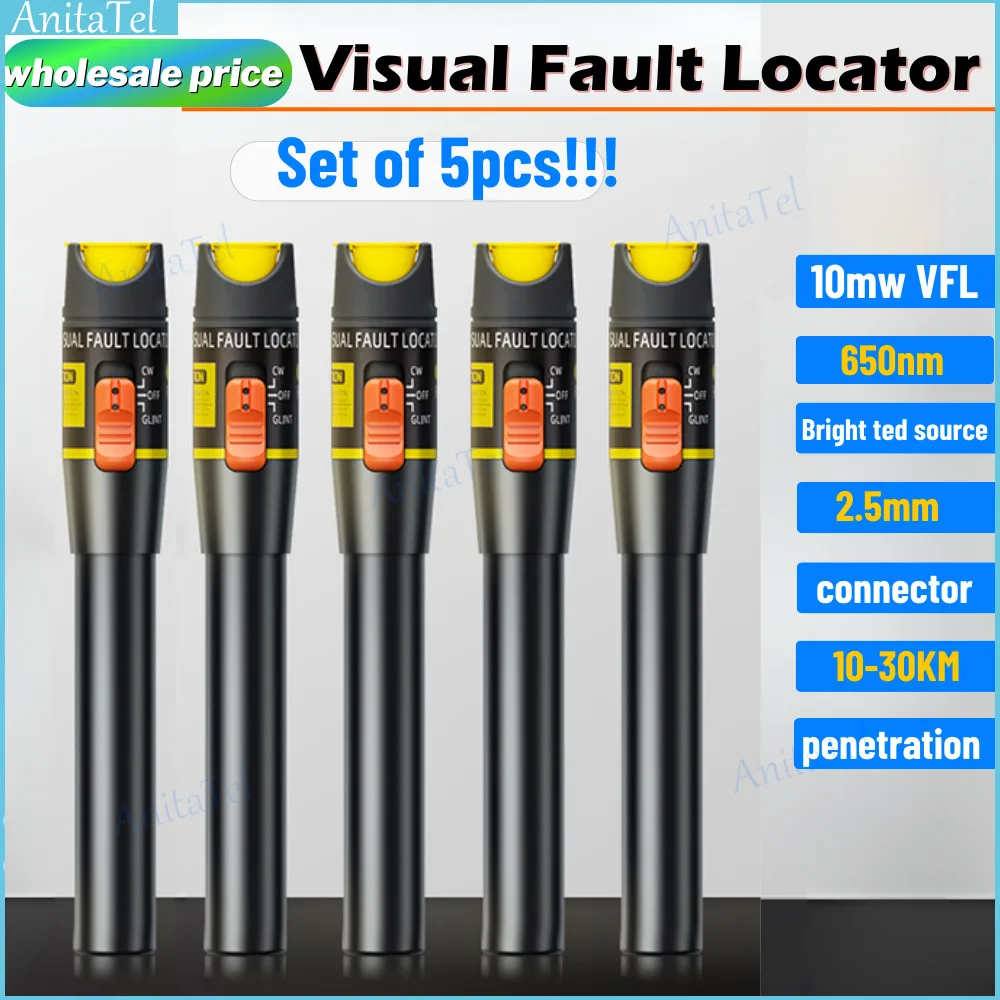 4PCS 10mW/10KM Visual Fault Locator VFL Fiber Optic Cable Tester Red Light Pen Type FC/SC/ST Range Test Equipment