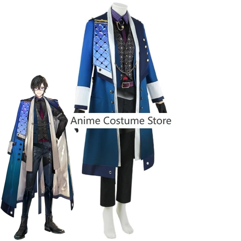 Youtuber Vtuber Shikinagi Akira Nijisanji Voltaction Cosplay Costume Wig Anime Blue Trench Man Woman Uniform Halloween Suit