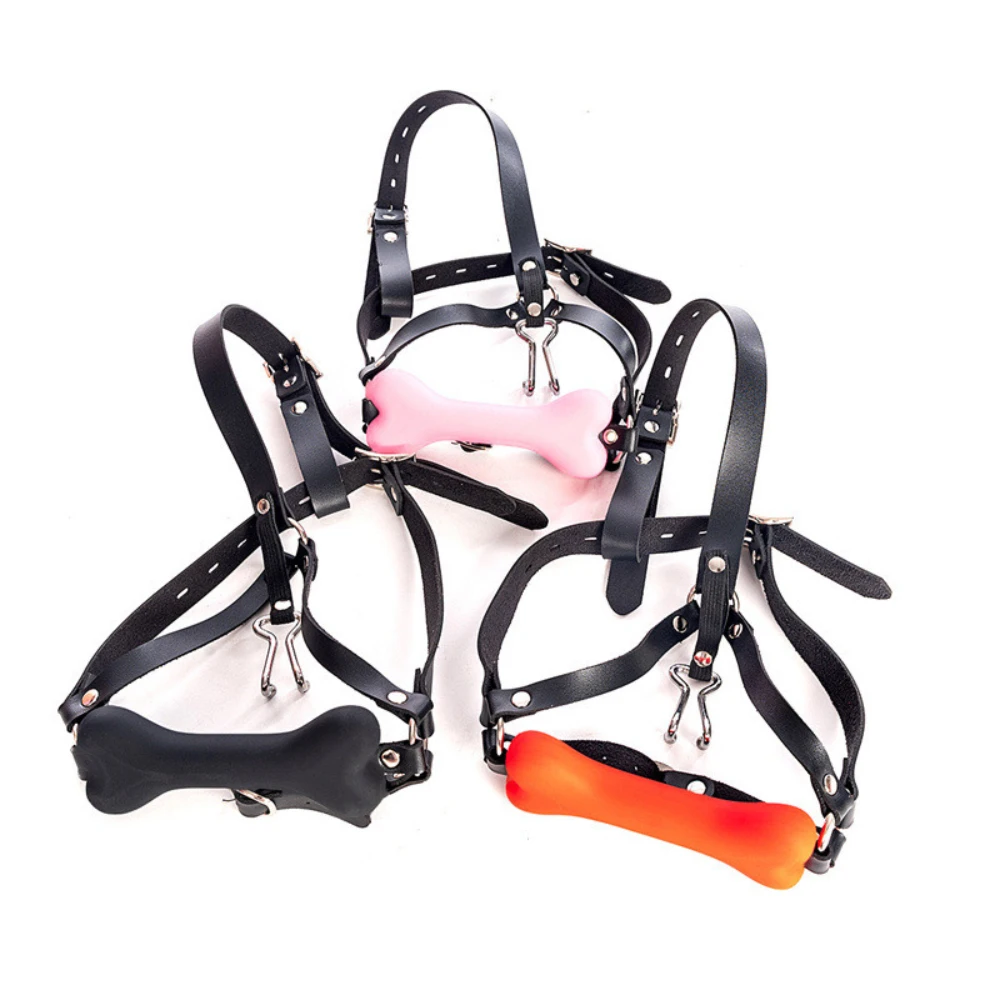 Leather Adjustable Harness with Nose Hook & Dog Bone Silicone Mouth Gag  Adult Sex Toy & Adult Game