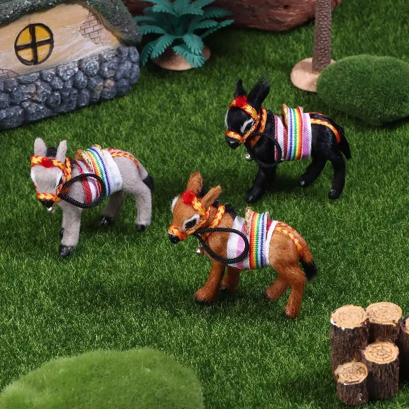 Charming Black Donkey Figurine With Colorful Striped Harness & Jingle Bell Home Or Office Desk Decor Indoor Statue Living Room