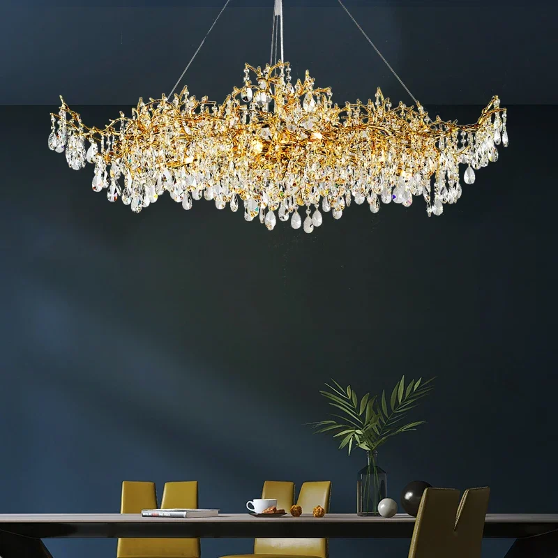 Nordic luxury crystal chandelier adjustable length height branch chandelier living room villa room dining table ceiling lighting