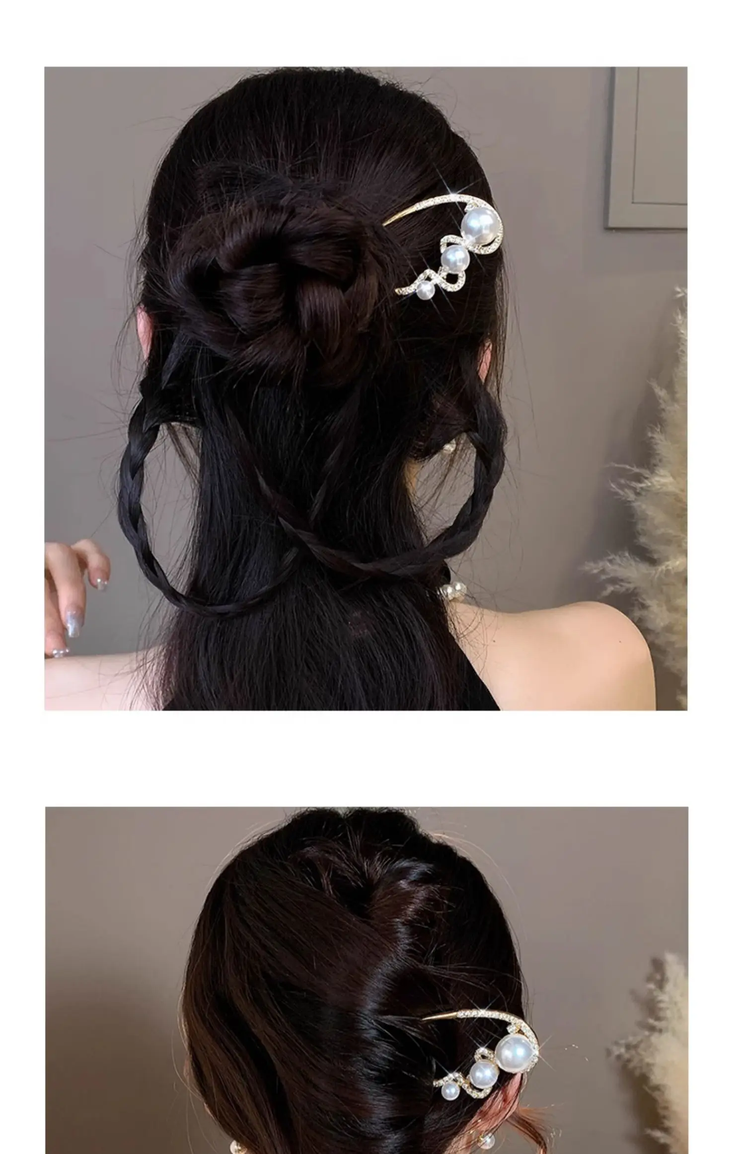 VANIKA Neue modische U-förmige Haarspangen aus Metall, elegante Perlen-Pferdeschwanz-Haarnadeln für Damen, schlichte Haarspangen, Kopfschmuck, Haaraccessoires – Detail 10