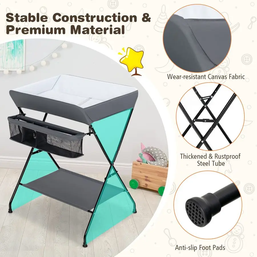 Changing Table, Portable Baby Changing Table Foldable Diaper Changing Station with Safety Belt, Large Storage Rack amp Shelf, Nu