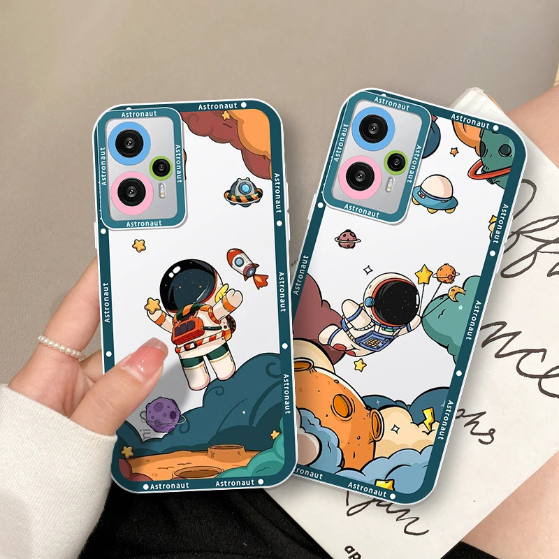 Cartoon Space Astronaut Phone Case For Poco M3 M4 X3 X4 NFC X5 F3 Redmi Note 9 10 11 Pro 12 4G Angel Eyes Transparent