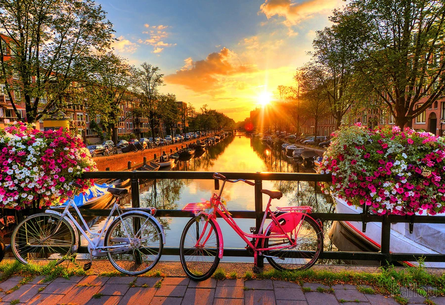 オランダ アムステルダム 自転車 夕日 都市景観 5D フルダイヤモンド