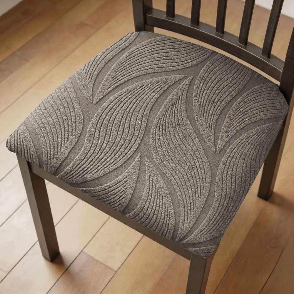 Solid Color Stretch Chair Seat Cover Elastic Anti-Slip Dining Chair Protector Dust-Proof Jacquard Chair Cushion Cover