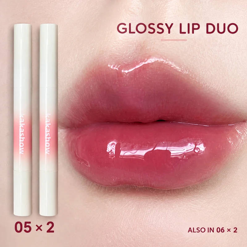 kakashow 2PCS Same Shade Lip Tint Set Glossy Lip Stain Long Lasting Hydrating Lip Glaze High Shine Non Sticky Juicy Liquid Lipstick Buildable Color Mirror Shine Lightweight Natural Gradient Lip Makeup for Women Daily Wear