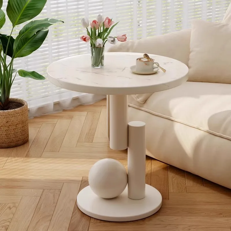 Sofa side table, creative office small round table, living room coffee table, bedroom artistic white bedside table