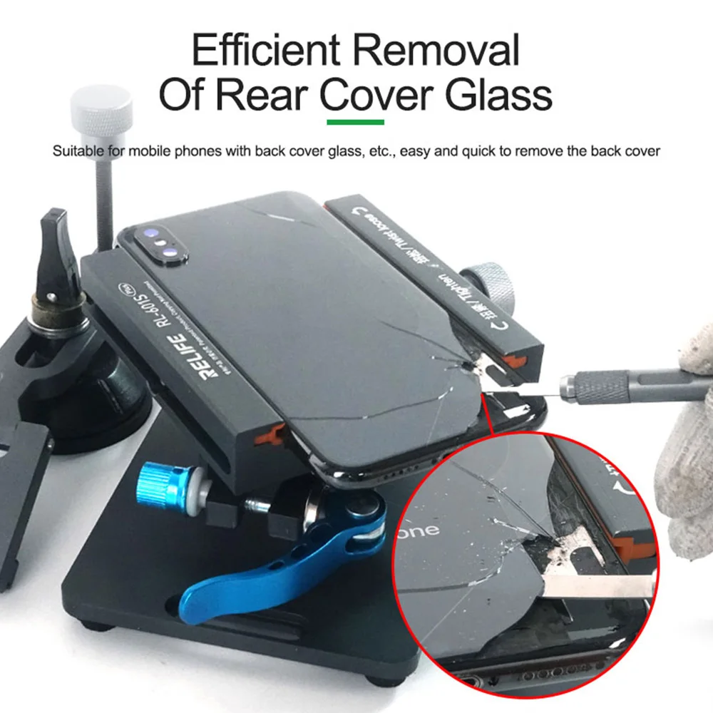 Accesorio giratorio de pantalla de desmontaje multifuncional RL-601S Plus, de vidrio con herramientas de reparación cubierta trasera, adecuado para teléfono móvil