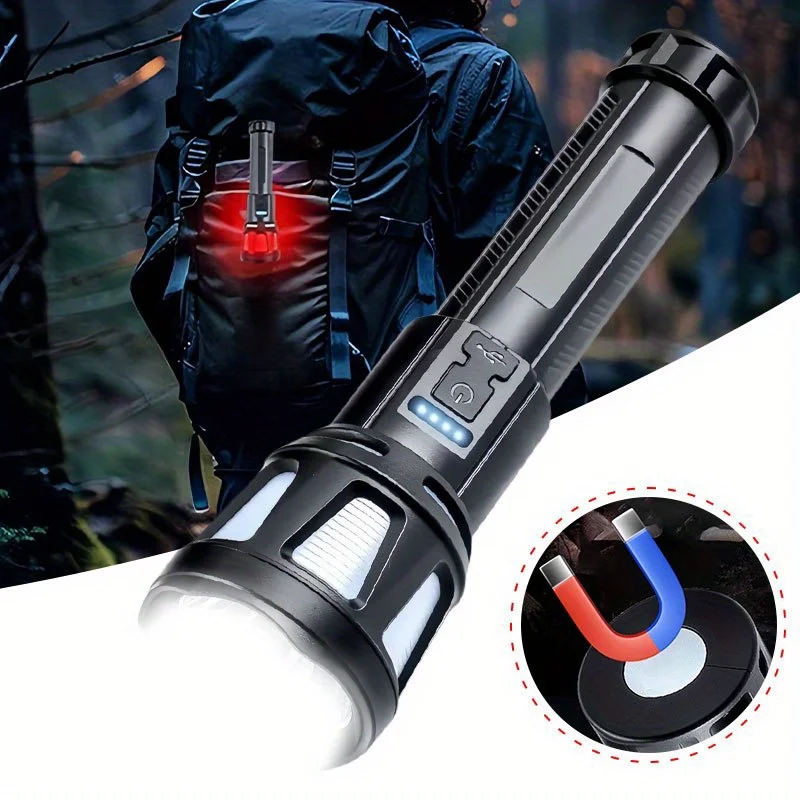 Multifunctional USB Rechargeable Flashlight Tail Magnetic Design Work Lamp Battery Level Display Fishing Torch