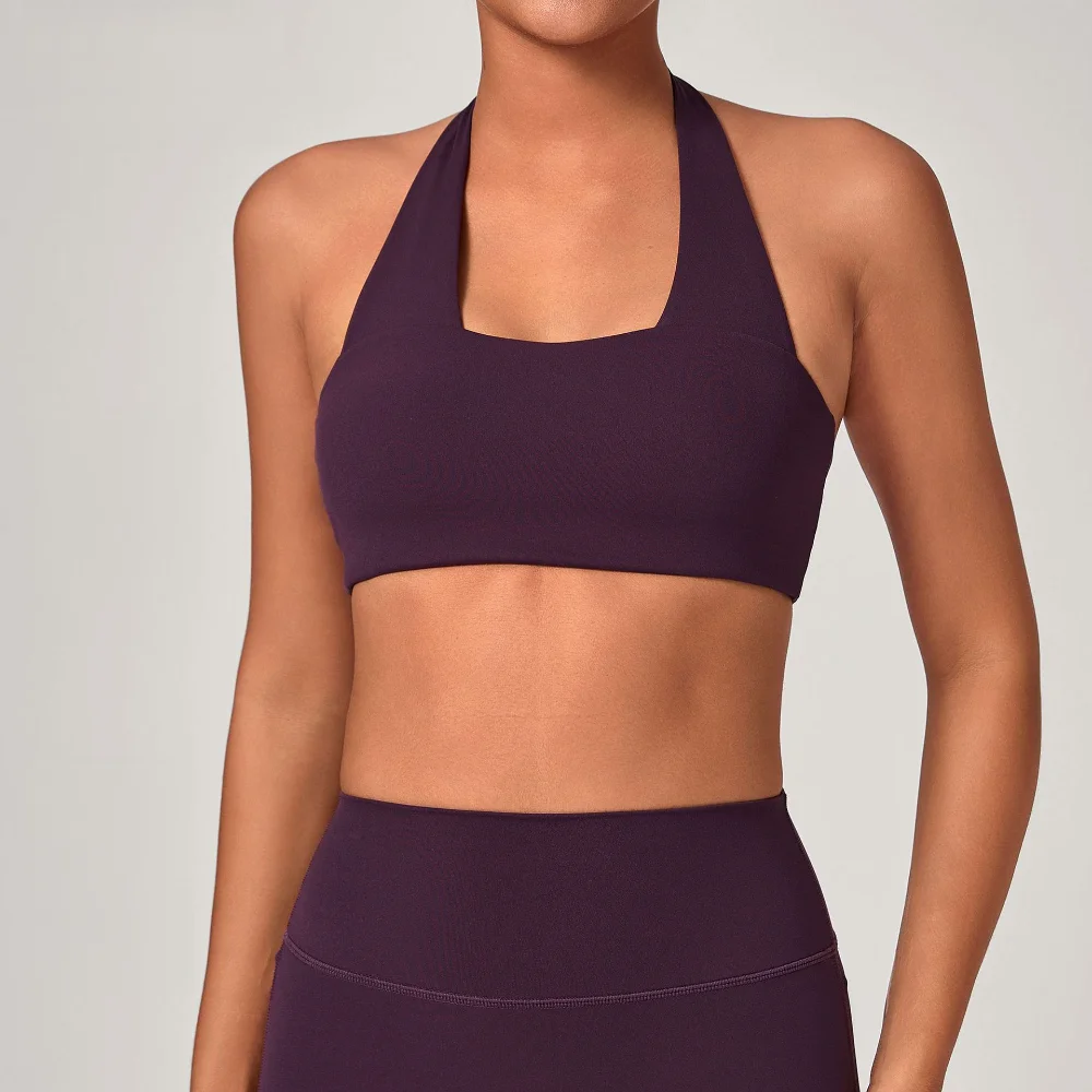 Hanging Neck Sports Bra Women's Pilates Yoga Bra Push Up Gym Underwear Running Shock Proof Breathable Quick-Drying Fitness Top