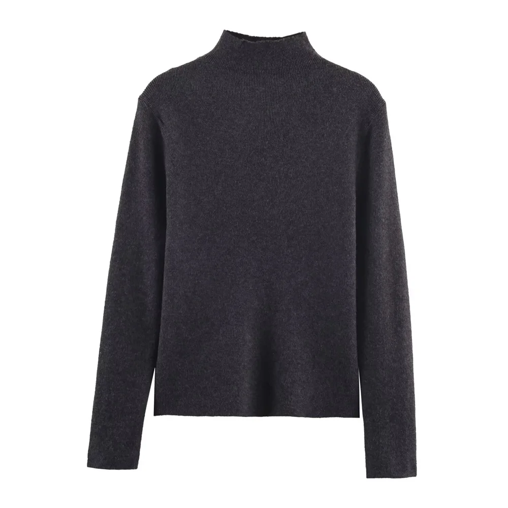 Herfst nieuwe dameskledingstijl slim fit semi-hoge hals lange mouwen effen kleur slim fit gebreide trui