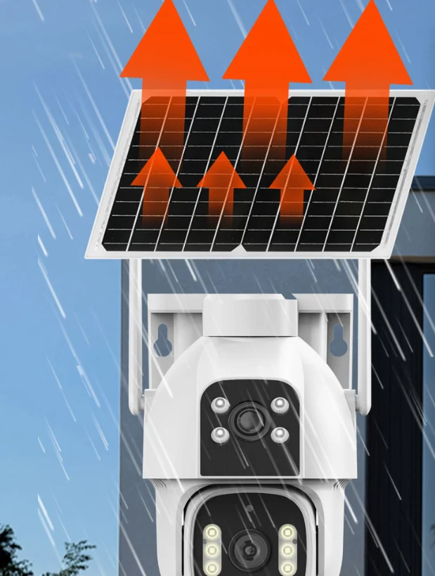 4G Solar Power Battery IP Camera PTZ Dual Lens SIM Card Wireless Auto Tracking Outdoor Waterproof PIR Full Color IR HD Home Cam