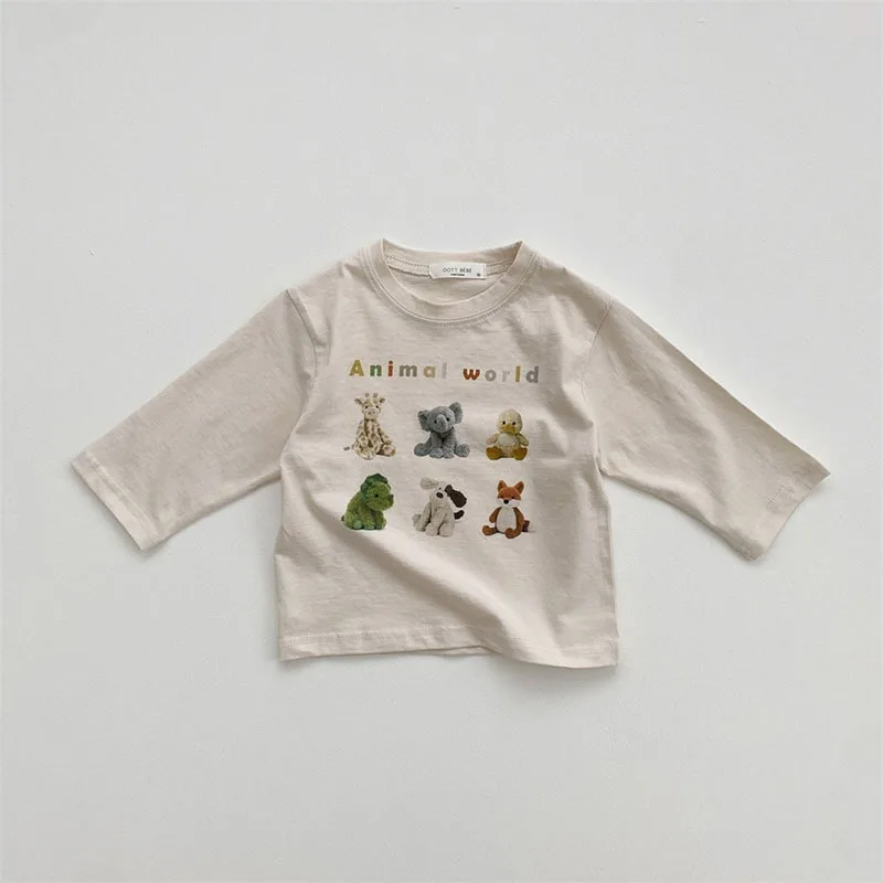 0-3y Baby Boy Cute Cartoon Tops Kid Bear Thin Long Sleeves T-shirt Girls Casual Thin Comfortable Cotton Bottoming Shirt