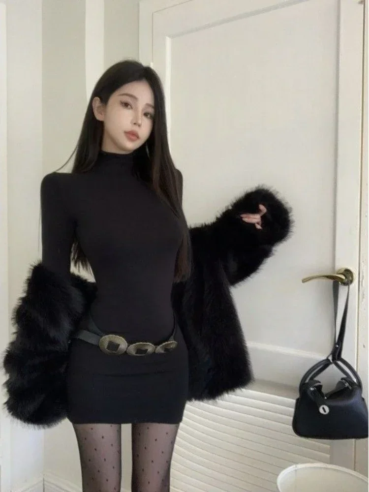 Female Knit Dress Prom Sexy Daring Women\'s Crochet Dresses Party Turtleneck Elegant and Beautiful on Sale Clearance Trendy Sales