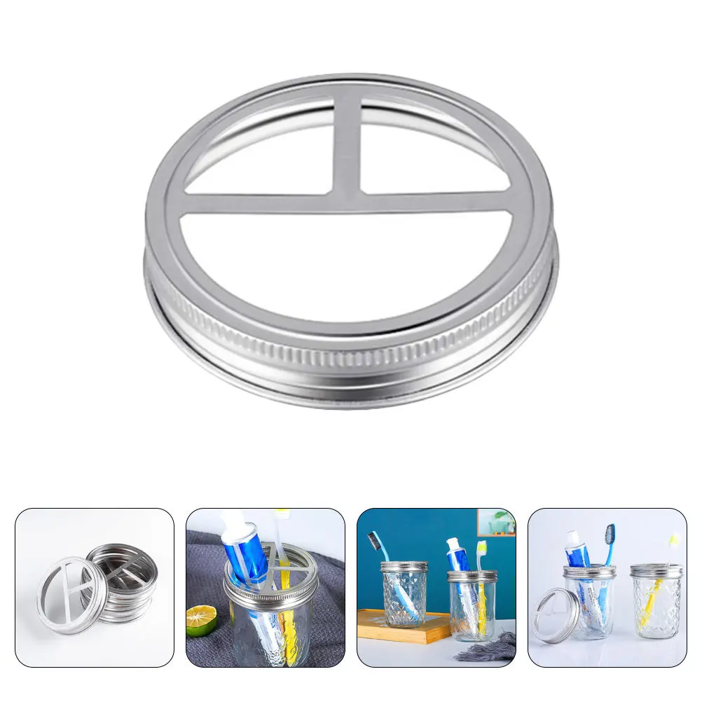 

5Pcs Metal Jar Toothbrush Holder Lids Round Wide Mouth Fit Mason Jars Canning Jars Bathroom Storage Organizer Can Lid