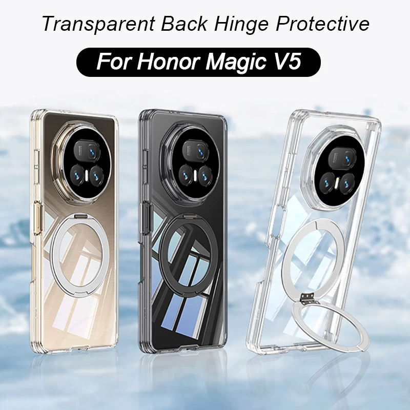 

For Magsafe Charge Ring Holder Case For Honor Magic V5 Back Magnetic Hinge Higher Camera Protective Soft Cover For Magic V5 Case