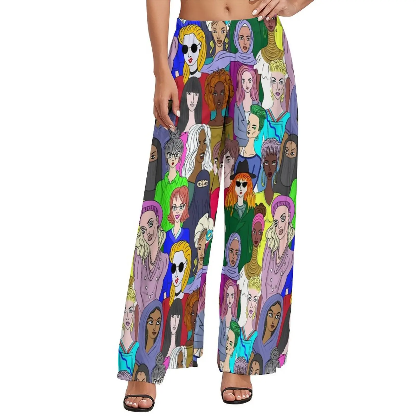 Different Character Lady Pants High Waisted Different Nationalities Sexy Trousers Aesthetic Custom Wide Leg Pants