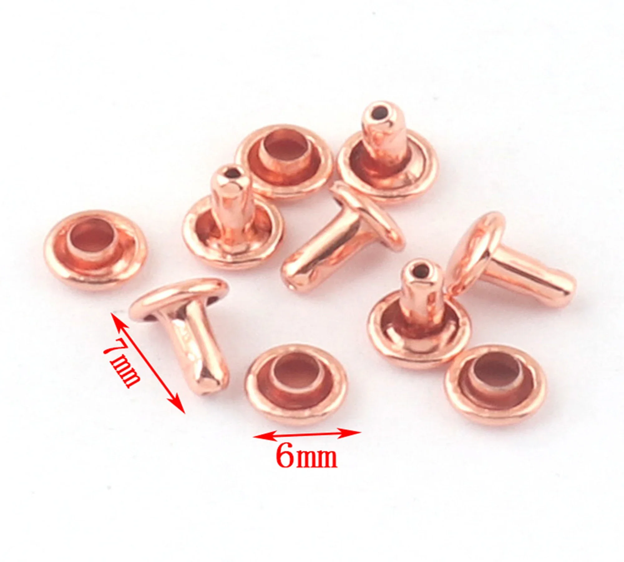 Rose gold Double Cap Rivets 5x7, 6x7, 8x7.5, 7x8, 9x11, 10x12, 12x14 Stud Rivets Leather Craft Repair