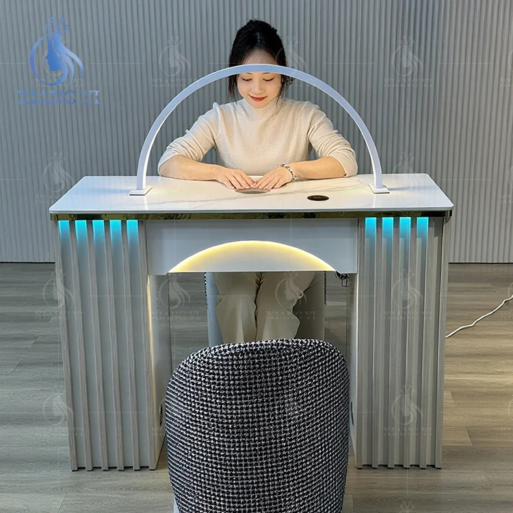 Luxury Wood Nail Table, Professional Manicure Station with Built-in Dust Collector, Heavy Duty Salon Furniture for Beauty Spa