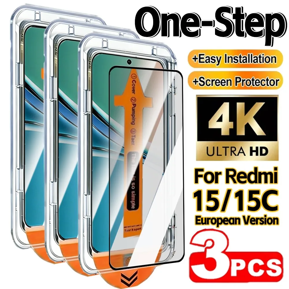 

1-3PACK for Redmi 15/15C European Version HD Clear Tempered Glass Screen Protector Easy Installation Dust Free Protective Films