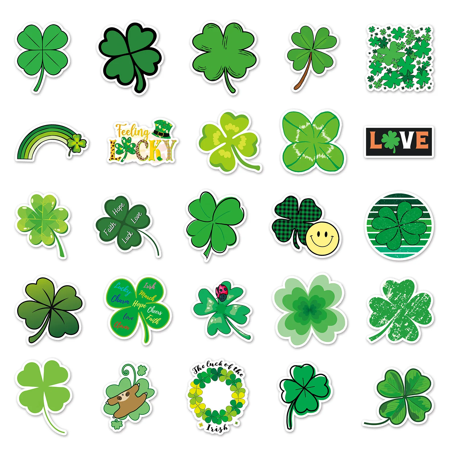 10/30/50PCS Four Leaf Clover Plant Stickers Means Lucky Hope Faith Love Skateboard Luggage INS Leave Sticker Decal For Kids Toys