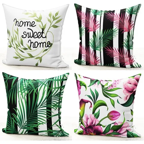 Bk Home Decor Decorative Colorful Leaf Pattern 4'lü Pillow decorate Case Set 32