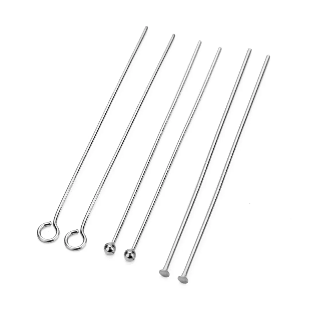 

100pcs Stainless Steel Flat Head Pin Eye Pin Round Ball Pin 15 20 25 30 35 40 45 50mm Needle Pin Finding for DIY Jewelry Making