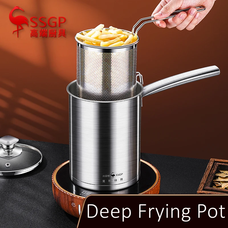 LFGB Certificated 316L Stainless Steel Mini Pot Frying Chicken French Fries Deep Fryer with Mesh Strainer Special Kitchen Tool