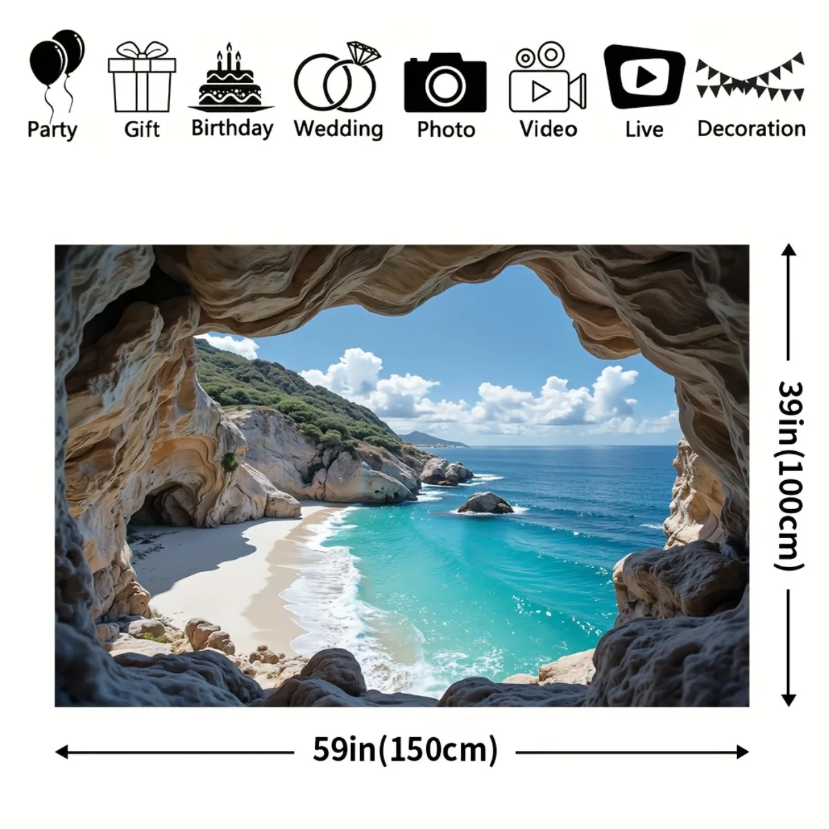 Cave View Beach Tapestry Polyester Wall Hanging Boho Living Room Bedroom Summer Decor home decor aesthetic