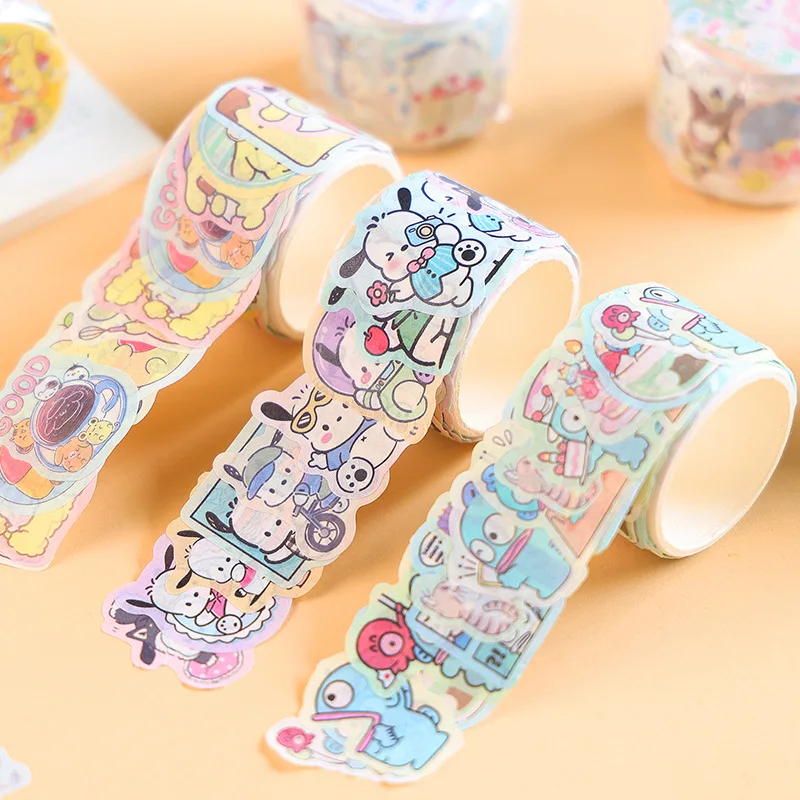

100pcs New Sanrio Pochacco Cinnamoroll Cartoon Alien Hand Account DIY Decorative Stickers Tearable Cup Stickers for Kids Girls