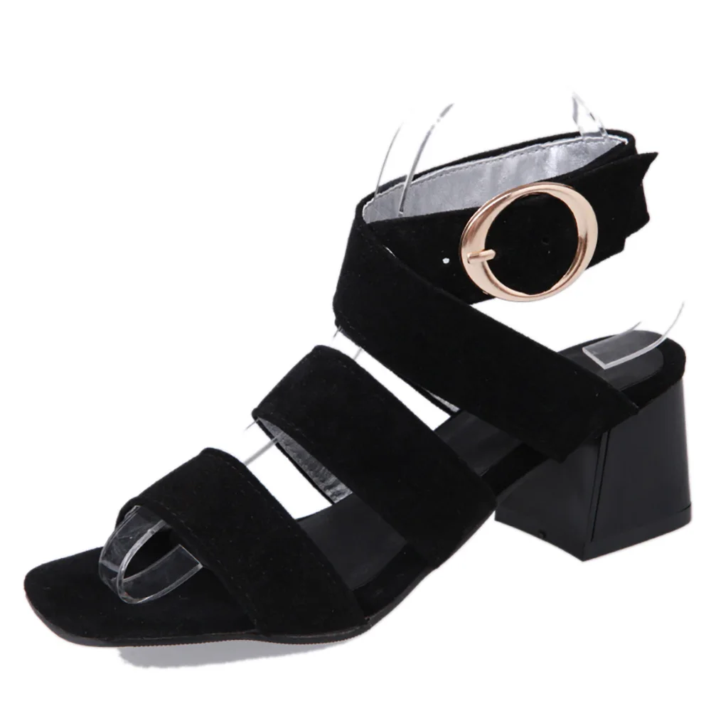 Brand New Summer Comfortable Brown Black  Women Party Sandals Lady Dress Shoes Med Gladiator Heel HS93 Plus Big Size 10 43 45 47