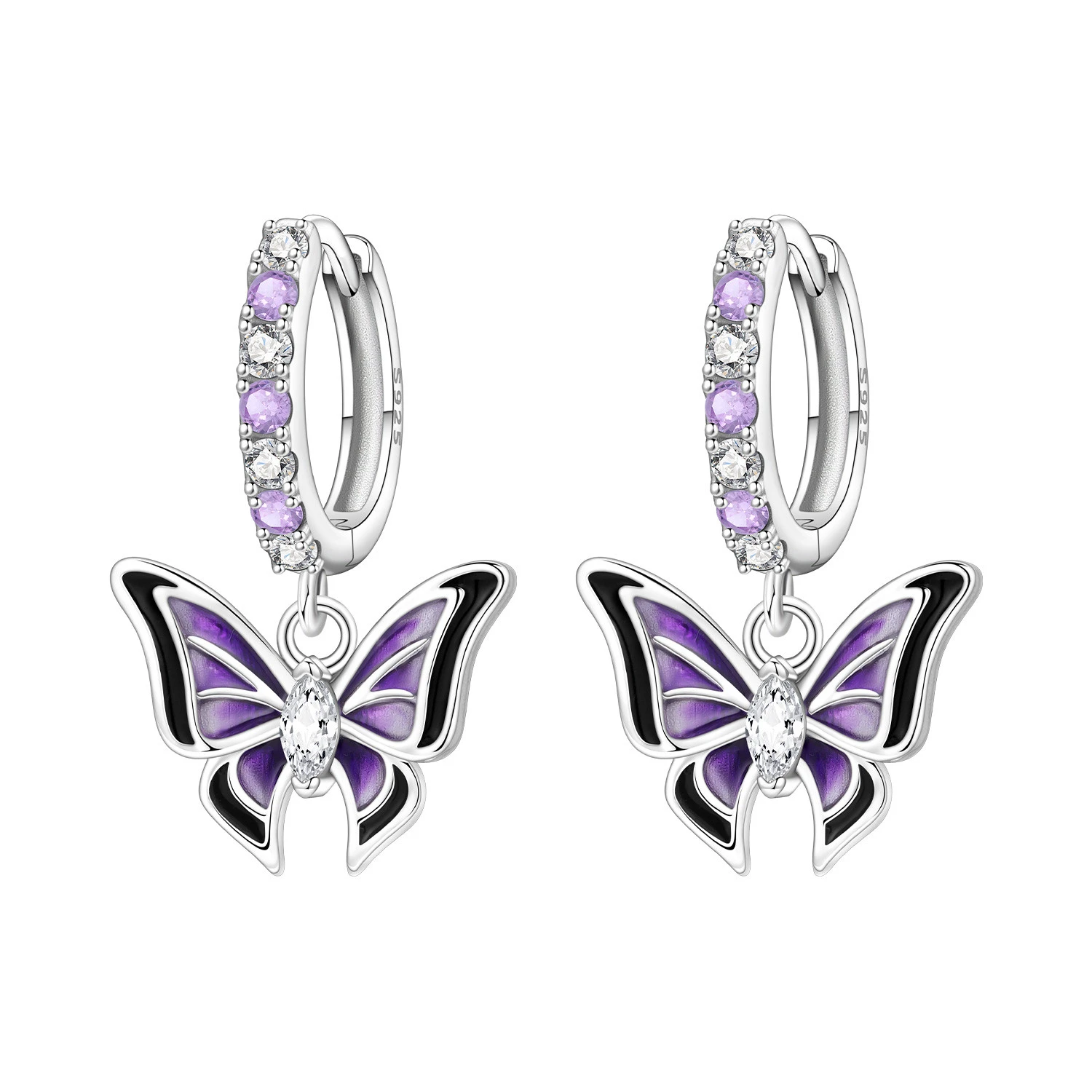 PANPOKI Ohrringe aus 925er-Sterlingsilber, lila Schmetterlings-Insekten-Ohrringe, origineller Schmuck, Tropfenohrringe, Schmuck, Party-, Jubiläumsgeschenke
