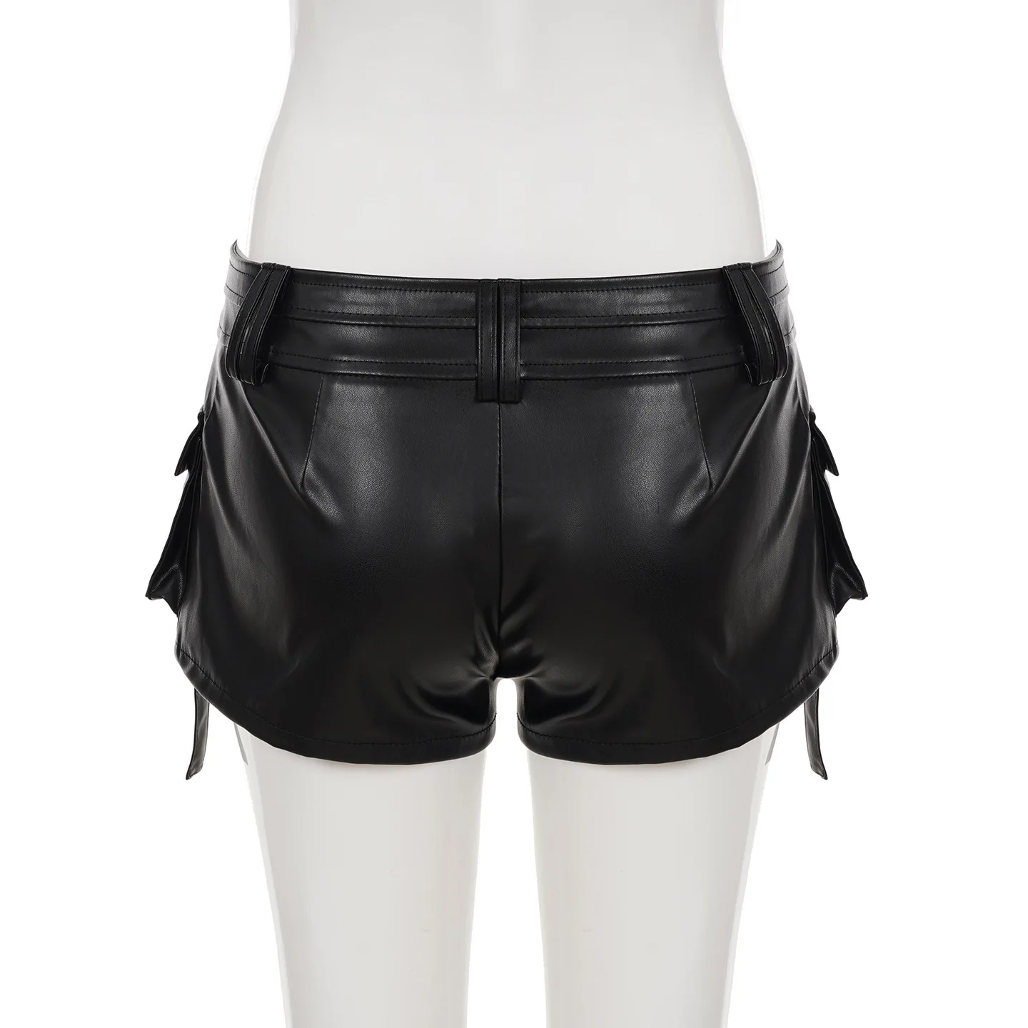 Pantaloncini sexy stile punk da donna in ecopelle attillati neri in pelle PU tinta unita