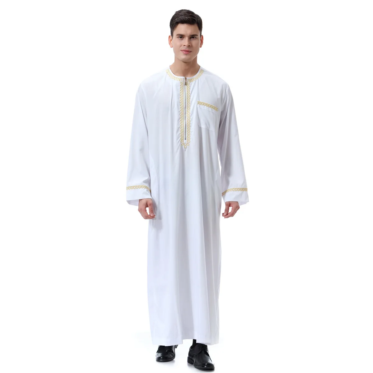 Men Muslim Islamic Clothing Jubba Thobe Print Zipper Kimono Long Robe Saudi Musulman Wear Abaya Caftan Islam Dubai Arab Dressing