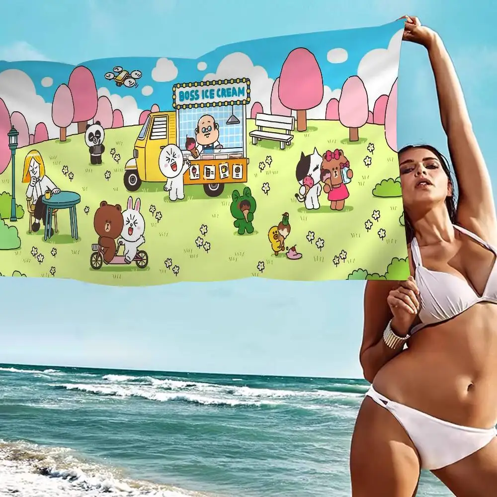 

Lines Friends Brown Bear Microfiber Beach Towel Absorbent Quick Dry Soft Yoga Swimming Resort Mountain Climbing Towel