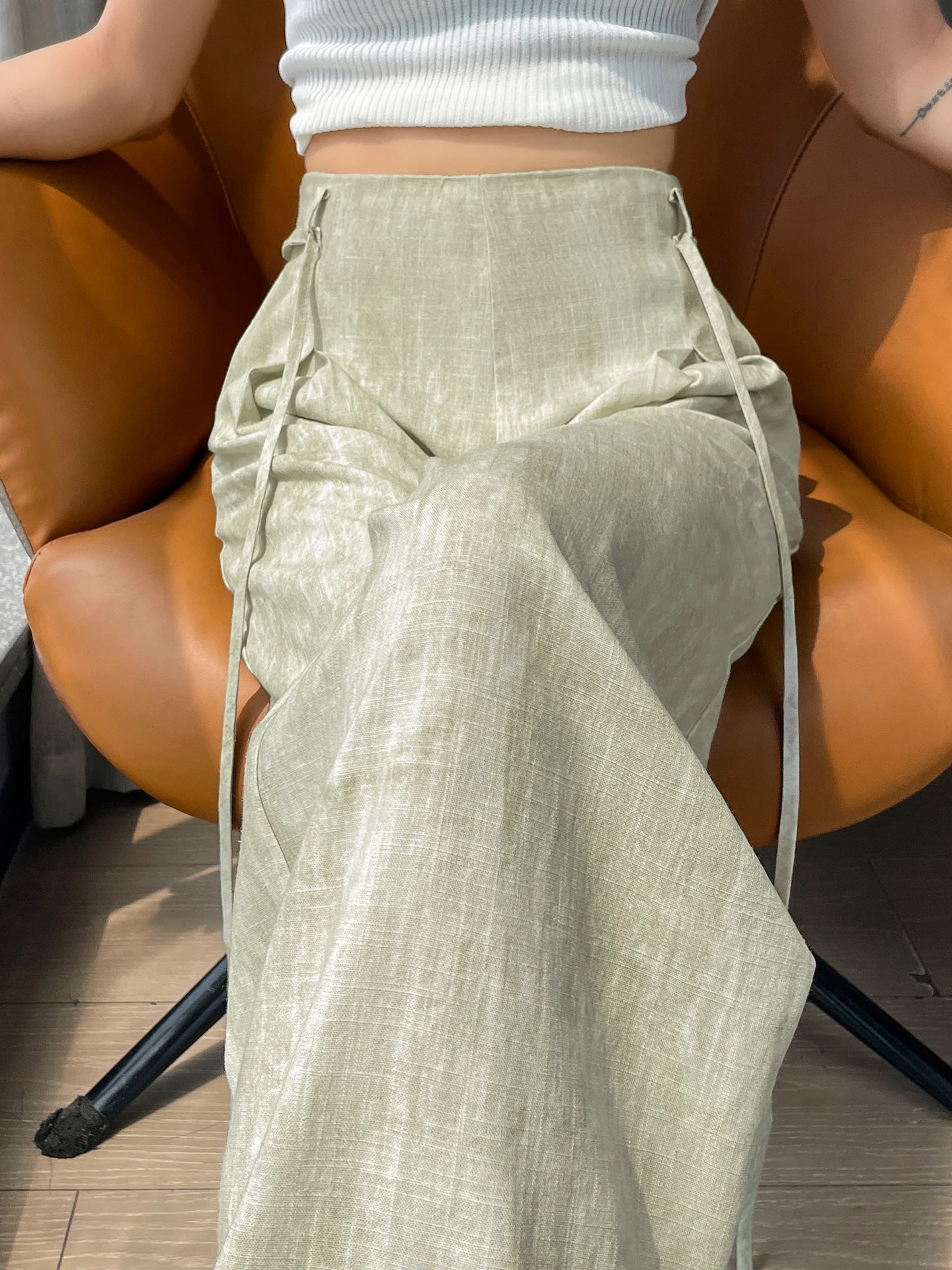 

Летние тонкие брюки из льняной ткани с широкими штанинами, высокой талией, эффектом тай-дай, защитой от УФ-излучения, повседневные, в пол